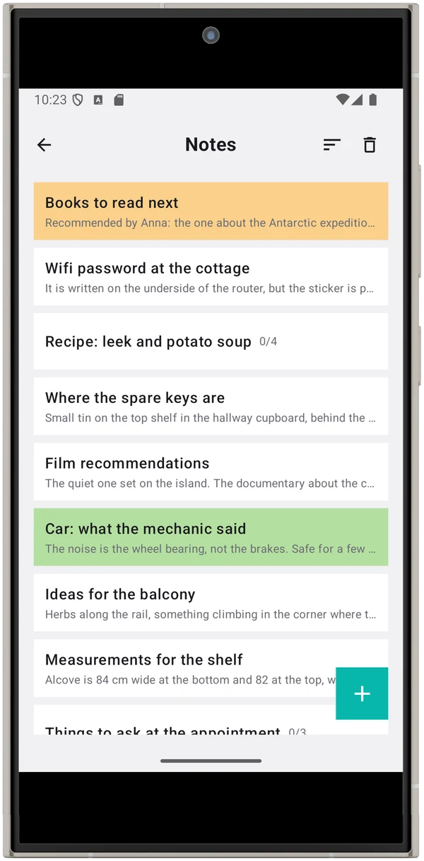 Notes list in light theme